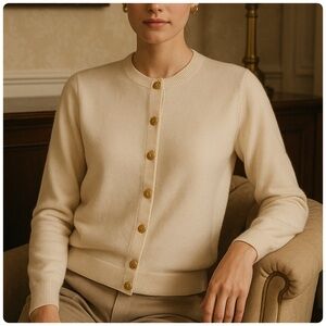 Vintage 100% Cashmere Cardigan Sweater with Gold Buttons Old Money Quite Luxury